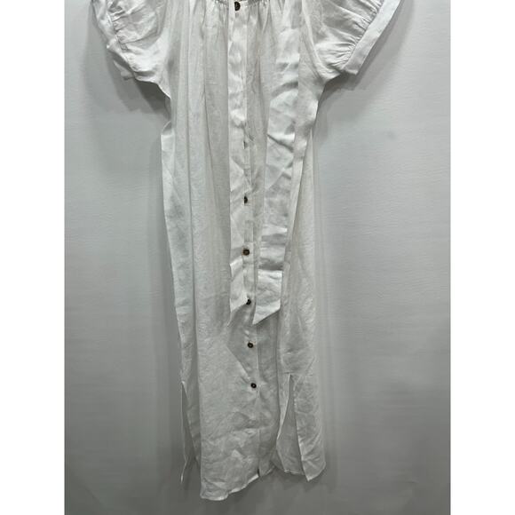 NWT Eberjey Womens 100% Linen Harper Dress Midi Button Front Belted White Size M - Picture 8 of 14